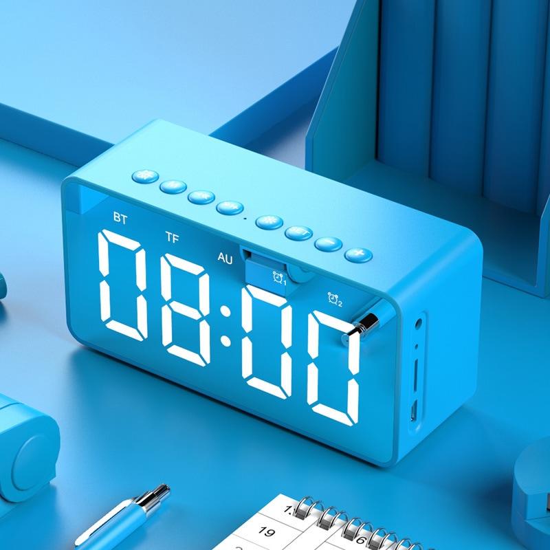 Bluetooth Speakers | BT506 LED Speaker Mirror Alarm Clock with Wireless Bluetooth for Office Bedroom – Blue Bluetooth Speakers Bluetooth Speakers