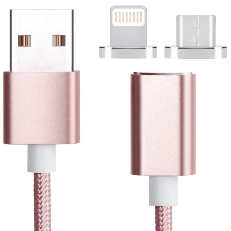 Charging Cable & Head | 2 in 1 5V 2A Micro USB & 8 Pin to USB 2.0 Weave Style Magnetic Data Cable, Cable Length: 1.2m (Pink) Charging Cable & Head Charging Cable & Head