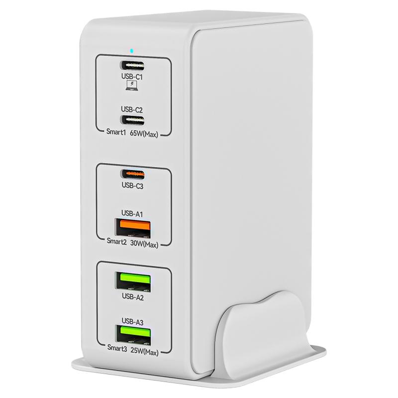 Multifunction Charger | 818H 120W Type-C + USB 6-Ports Desktop Fast Charger (White) Mobile Phone + Accessories Multifunction Charger