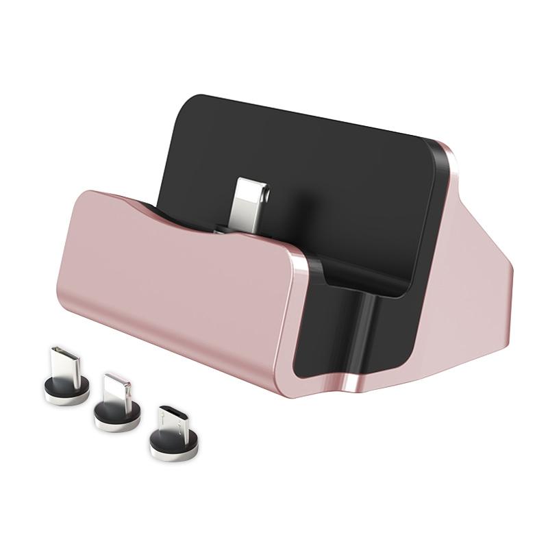 Multifunction Charger | XBX-01 3 in 1 8 Pin + USB-C / Type-C + Micro USB Port Magnetic Charging Base (Pink) Mobile Phone + Accessories Multifunction Charger