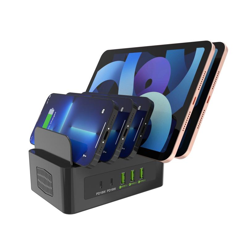 Multifunction Charger | YFY-A54 100W USB + Type-C 5-Ports Smart Charging Station with Phone & Tablet Stand Mobile Phone + Accessories Multifunction Charger