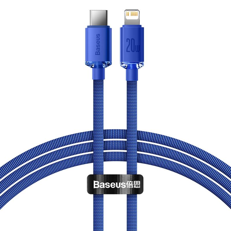 2-in-1 Charging Cable | Baseus CAJY000203 Crystal Shine Series 20W USB-C / Type-C to 8 Pin Fast Charging Data Cable, Cable Length: 1.2m (Blue) 2-in-1 Charging Cable 2-in-1 Charging Cable